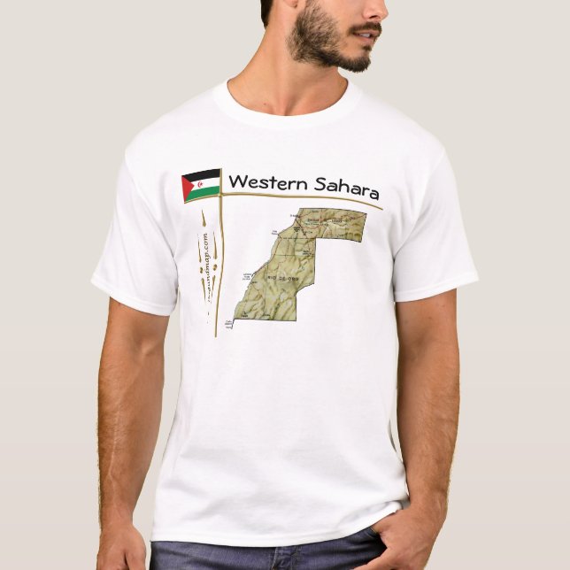 Western Sahara Map + Flag + Title T-Shirt (Front)