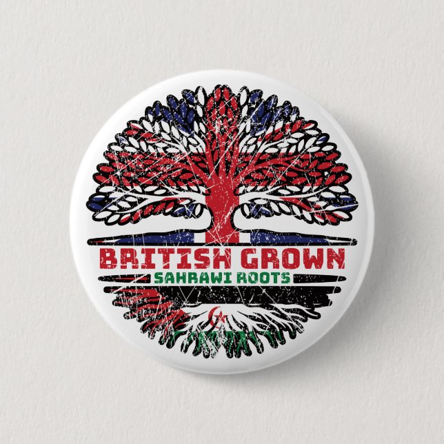Western Sahara Sahrawi British UK Tree Roots Flag 2 Inch Round Button (Front)