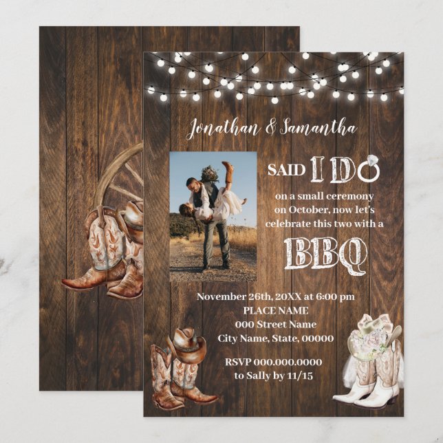 Western Said I do BBQ After Country Wedding Invitation (Front/Back)