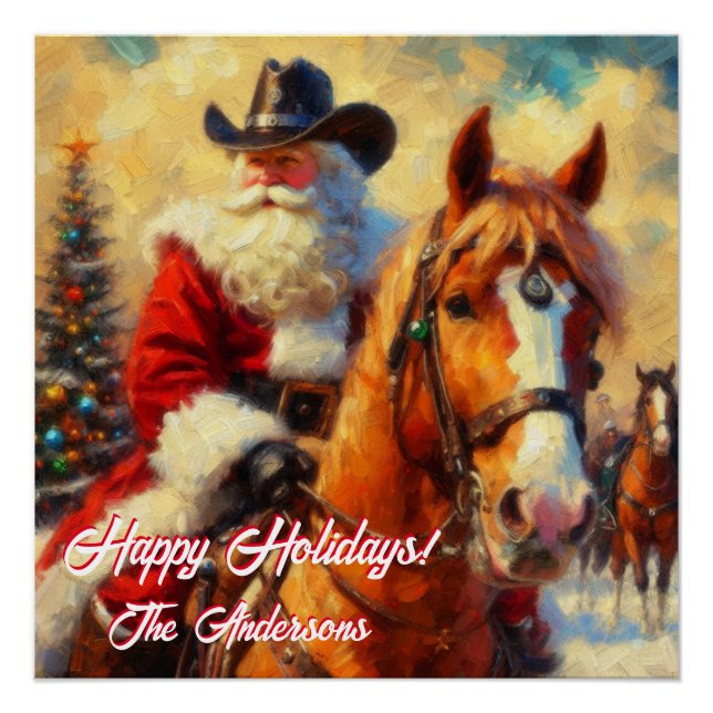 Western Santa Claus and Horse Christmas Poster (Front)