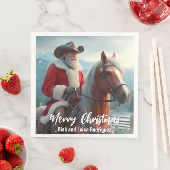 Western Santa Claus Riding a Horse Christmas Napkin (Insitu)