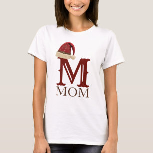 Western Santa Hat Monogram Mom Christmas T-Shirt