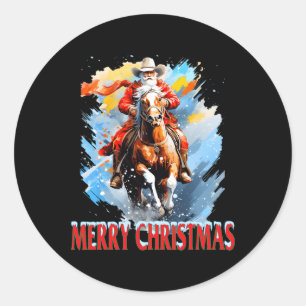 Western Santa Merry Christmas  Classic Round Sticker