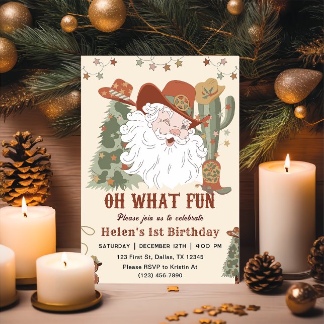 Western Santa Oh What Fun Christmas Birthday Invitation (Creator Uploaded)
