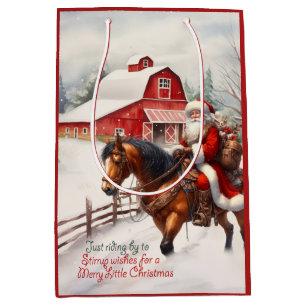 Western Santa on Horseback Country Christmas  Medium Gift Bag