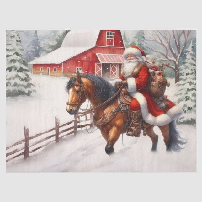 Western Santa on Horseback Country Christmas  Tissue Paper (Front)