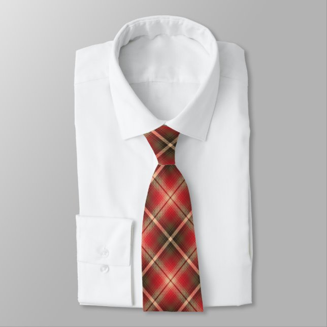 Western Shadow Plaid Red and Brown Two-sided Tie (Tied)