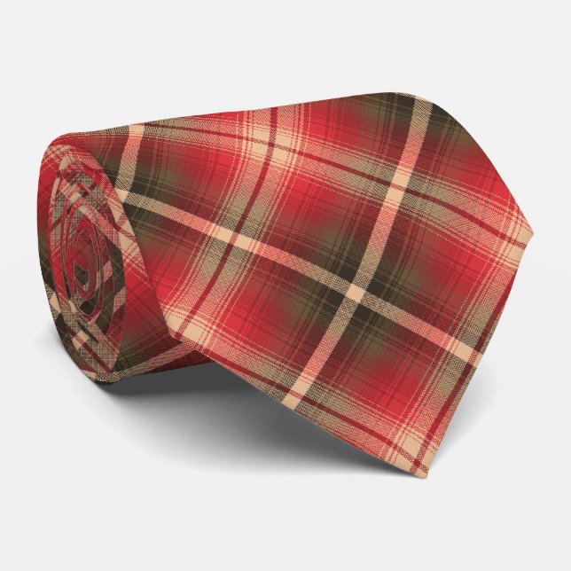 Western Shadow Plaid Red and Brown Two-sided Tie (Rolled)