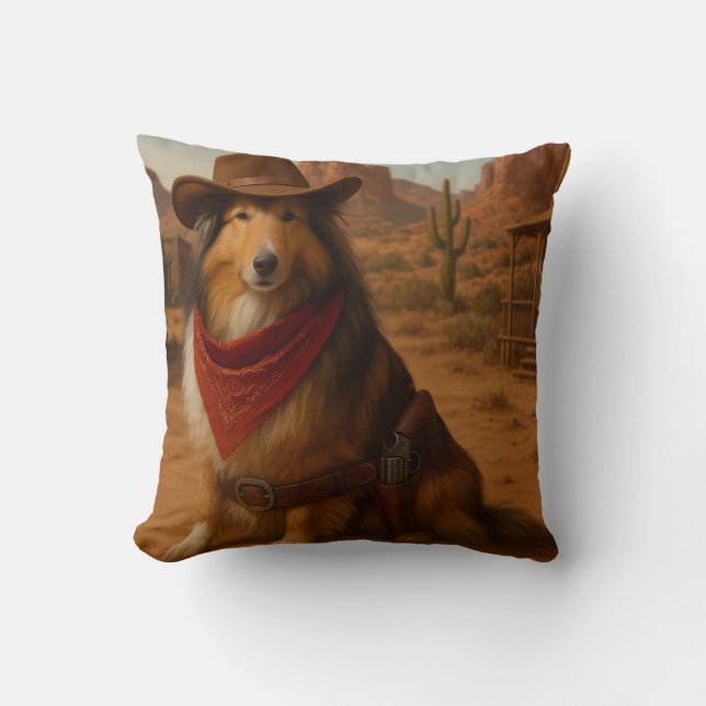 Western Sheltie Throw Pillow (Front)