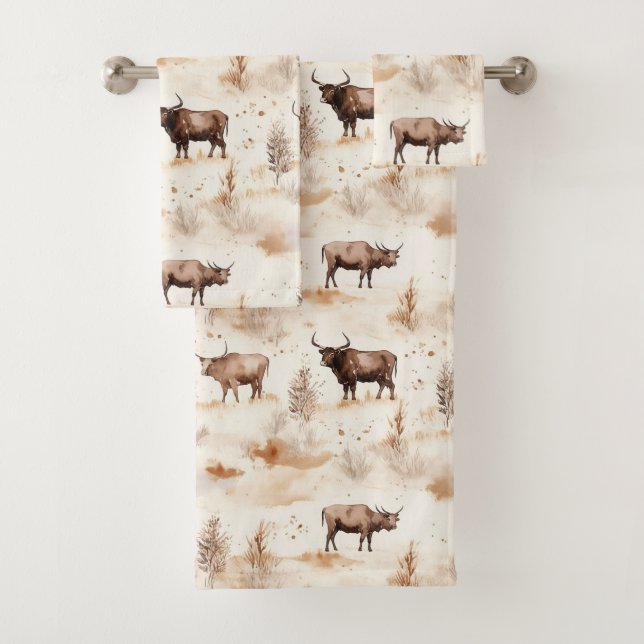 Western Southwest Animal Highland Cow Bath Towel Set (Insitu)