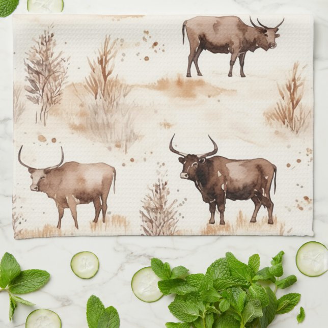 Western Southwest Animal Highland Cow Kitchen Towel (Folded)