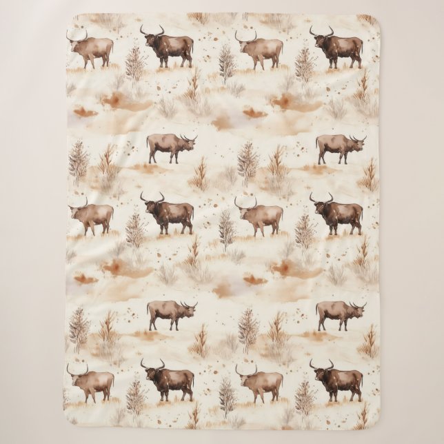 Western Southwest Animal Highland Cow Sherpa Blanket (Front)