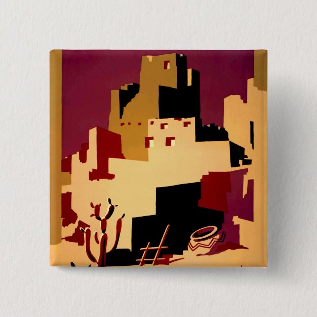Western Southwest Pueblo WPA National 2 Inch Square Button (Front)