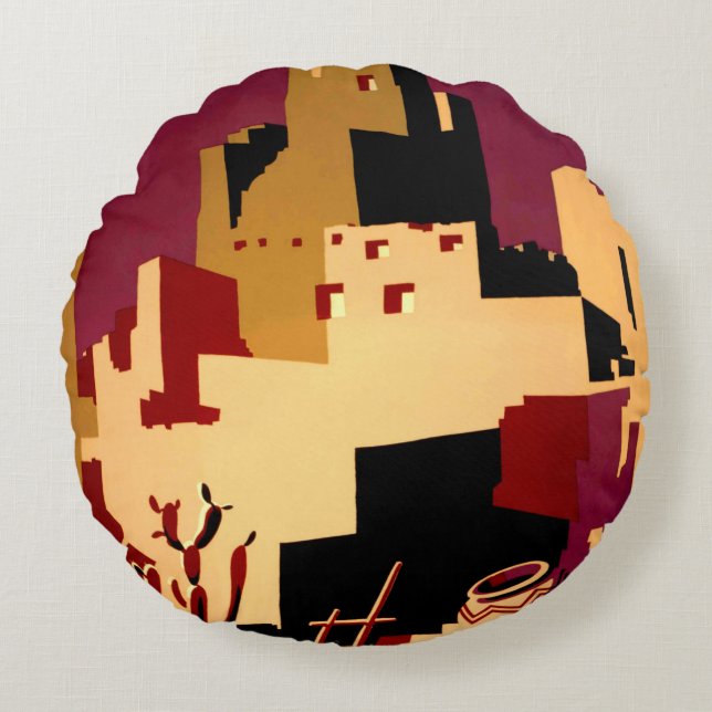 Western Southwest Pueblo WPA National Round Pillow (Front)