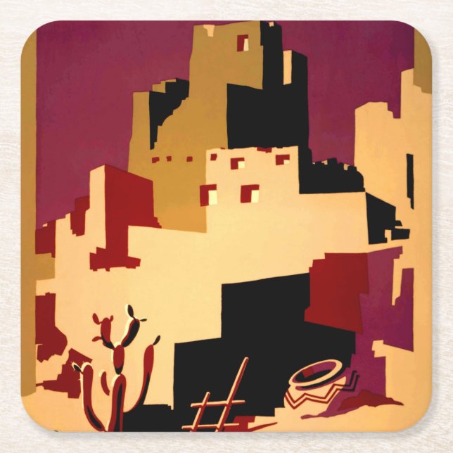 Western Southwest Pueblo WPA National Square Paper Coaster (Front)