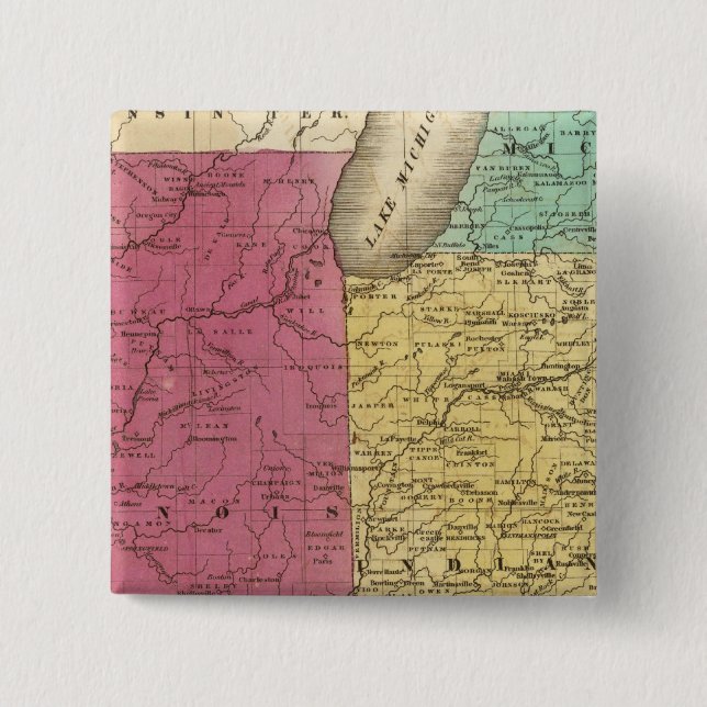 Western States with inset map of Upper Michigan 2 Inch Square Button (Front)