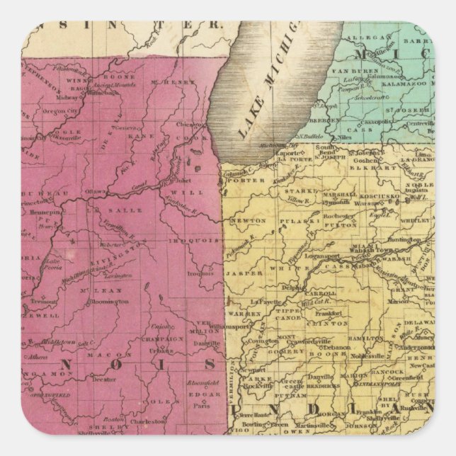 Western States with inset map of Upper Michigan Square Sticker (Front)