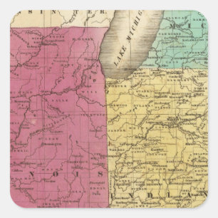 Western States with inset map of Upper Michigan Square Sticker