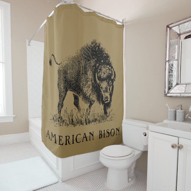 Western style American Bison shower curtain (In Situ)