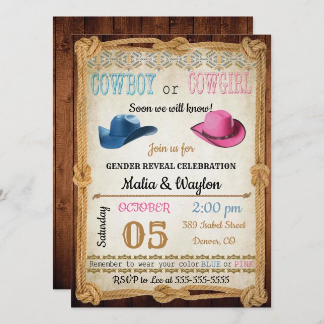 Western Style Baby Reveal Shower Invite (Front/Back)