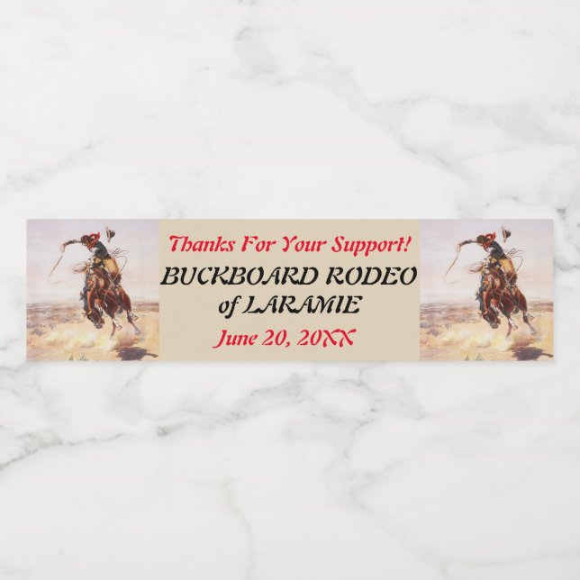 Western Style Cowboy and Bucking Horse Rodeo Water Bottle Label (Single Label)