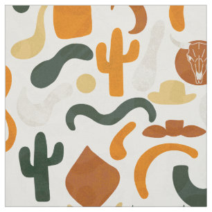 Western style cowboy hat cactus bull skull desert fabric