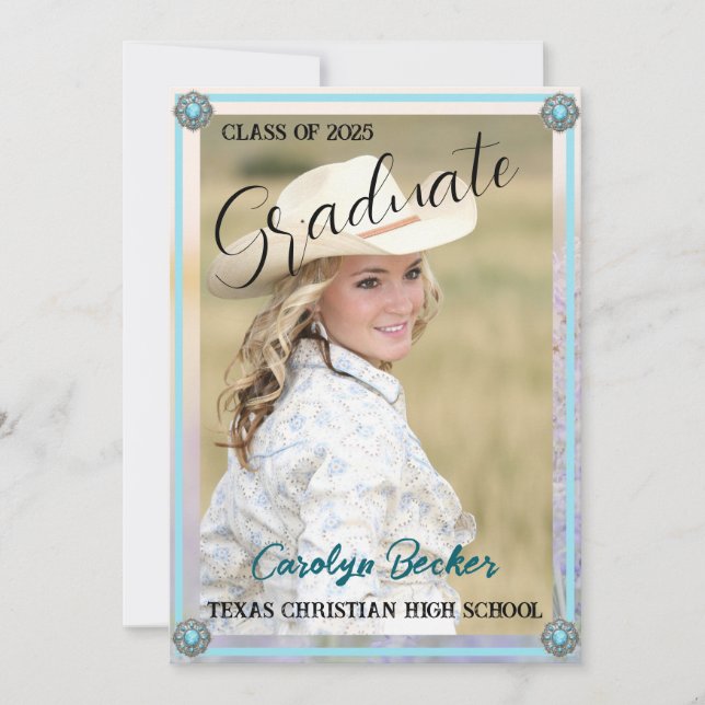 Western Style Cowgirl Photo Graduation Invitation (Front)