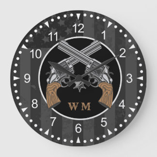 Western Style Crossed Guns With Monogram Large Clock