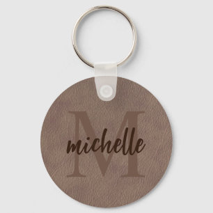 Western Style Leather Design Monogram Keychain