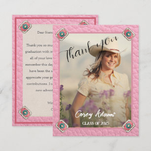 Western Style Pink Cowgirl Photo Graduation Thank You Card