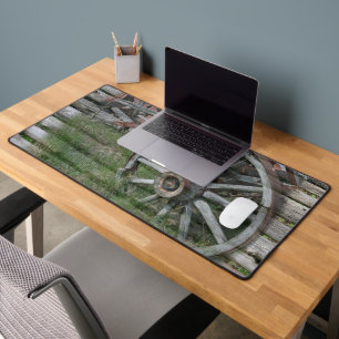 Western Style Rustic Wagon Wheel Desk Mat