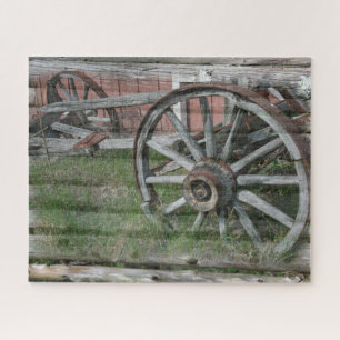Western Style Rustic Wagon Wheel Jigsaw Puzzle