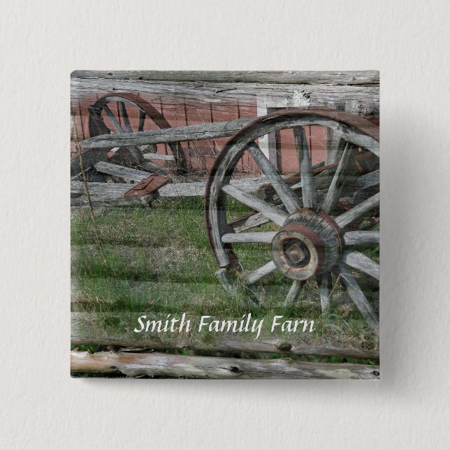 Western Style Rustic Wagon Wheel Pin Button (Front)