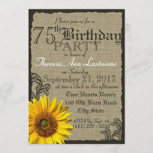 Western Sunflower Rustic 75th Birthday Invitation