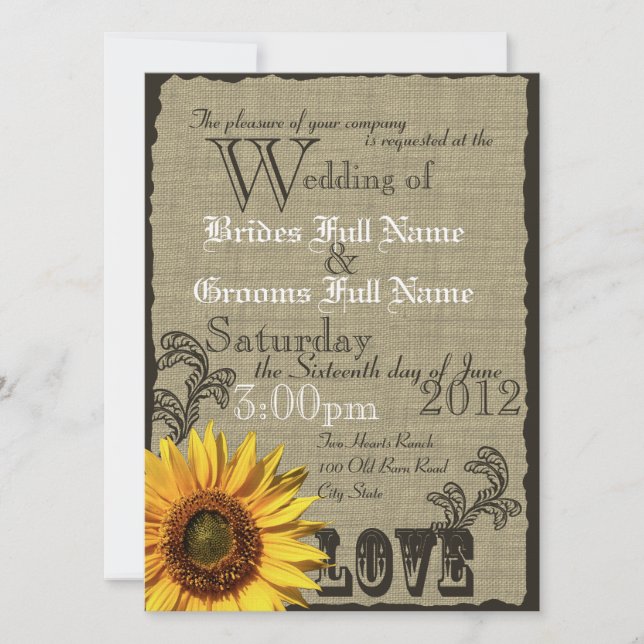 Western Sunflower Rustic Country Wedding Invitation (Front)