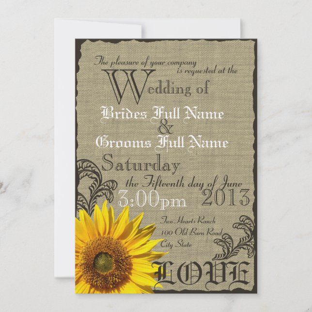 Western Sunflower Rustic Country Wedding Invitation (Front)