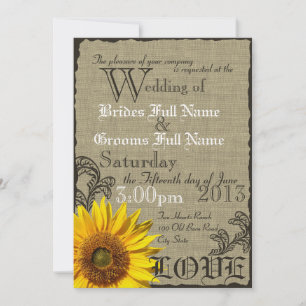 Western Sunflower Rustic Country Wedding Invitation