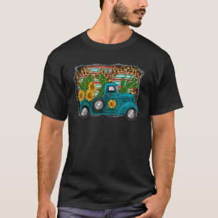 Western Sunflower Truck Country Leopard farm T-Shirt