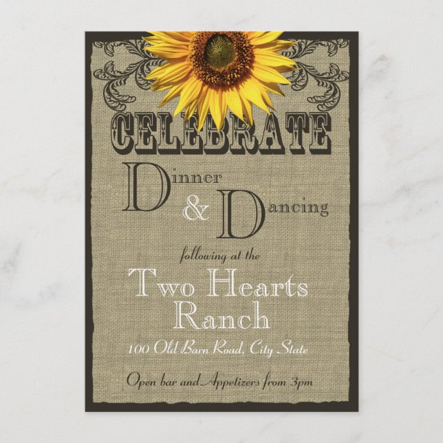 Western Sunflower Wedding Reception Enclosure Card (Front)