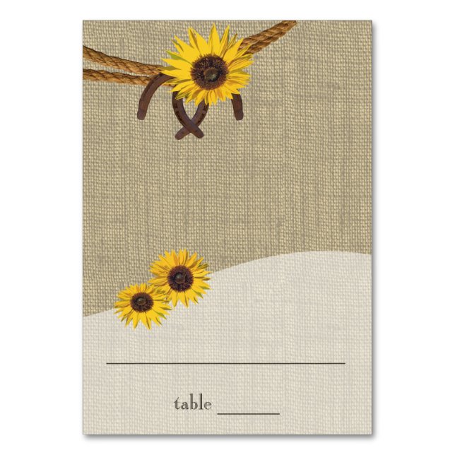 Western Sunflowers and Horseshoes Seating Card (Front)