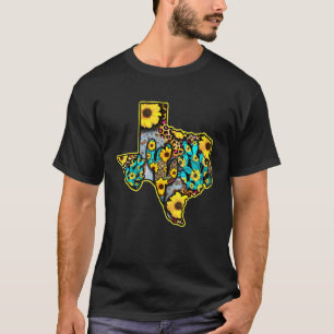 Western Sunflowers Cowhide Texas State Home Texas T-Shirt