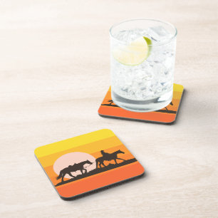 Western Sunset Cowboy Silhouette Throw Pillow Coaster