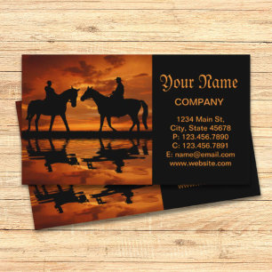 Western Sunset Horseback Riding cowboy silhouette Business Card