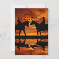 Western Sunset Horseback Riding cowboy silhouette
