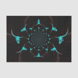 Western Teal Blue Black Rustic Country Cow Skull Tissue Paper