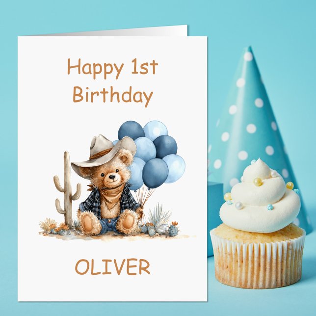 Western Teddy Bear 1st Birthday Card (Creator Uploaded)