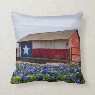 Western Texas Barn And Bluebonnets Throw Pillow