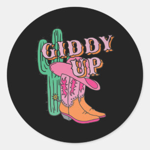 Western Texas Giddy Up Cowgirl Cowboy Boots Cactus Classic Round Sticker
