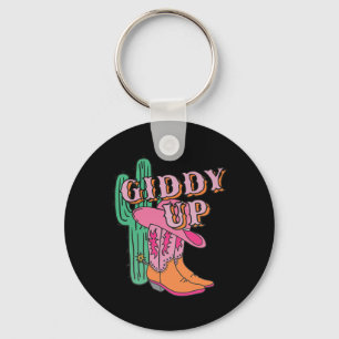 Western Texas Giddy Up Cowgirl Cowboy Boots Cactus Keychain