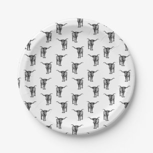 Western Texas Longhorn Bull CUSTOM COLOR Paper Plate